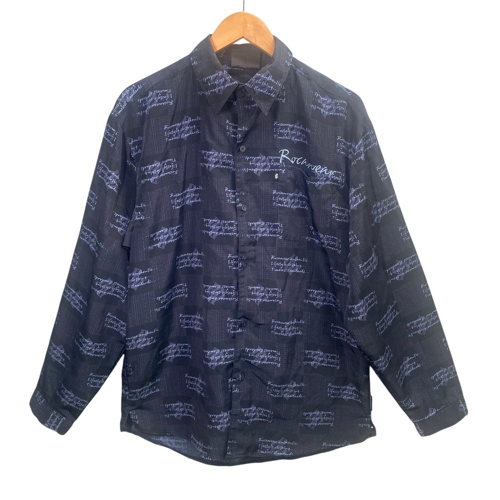 Vintage‎ Y2k RocaWear Shirt XL Button Up Long Sleeve All Over Print Streetwear